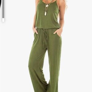 Women’s Olive Green Wide-Leg Jumpsuit with Drawstring
